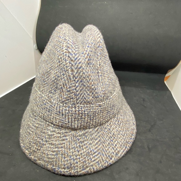 Brown Gray Blue made in Britain Tweed 100% Wool Hat 7 3/8 men’s - Picture 4 of 8